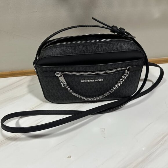 Michael Kors Jet Set Large East West Logo Zip Chain Crossbody Bag - Black - Picture 4 of 7